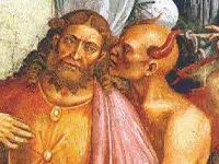 Devil whispering into false prophet's ear